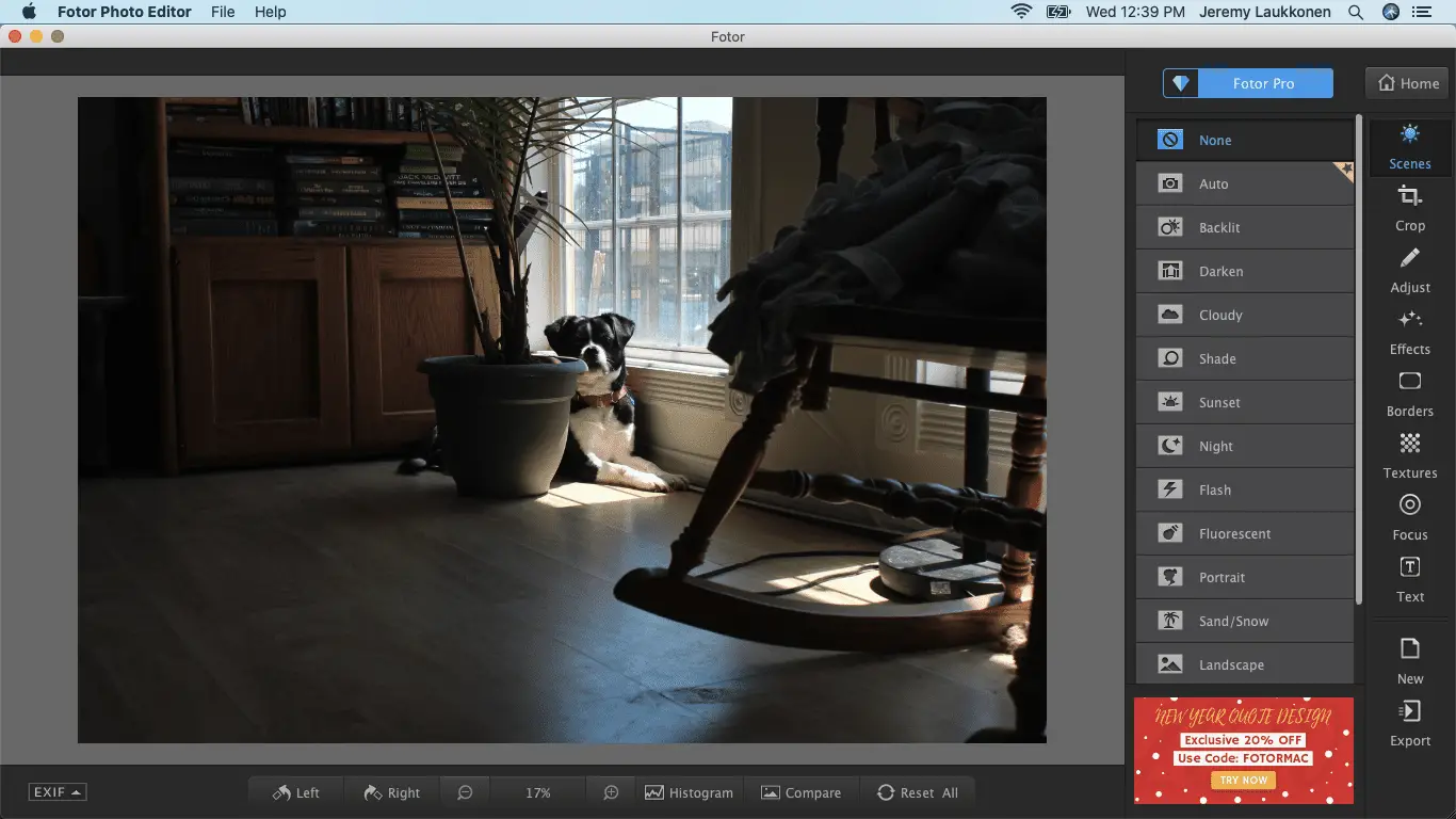 Uma captura de tela do editor de fotos Fotor no macOS.