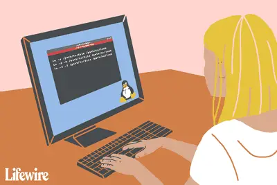 Ilustração de uma pessoa usando um computador Linux