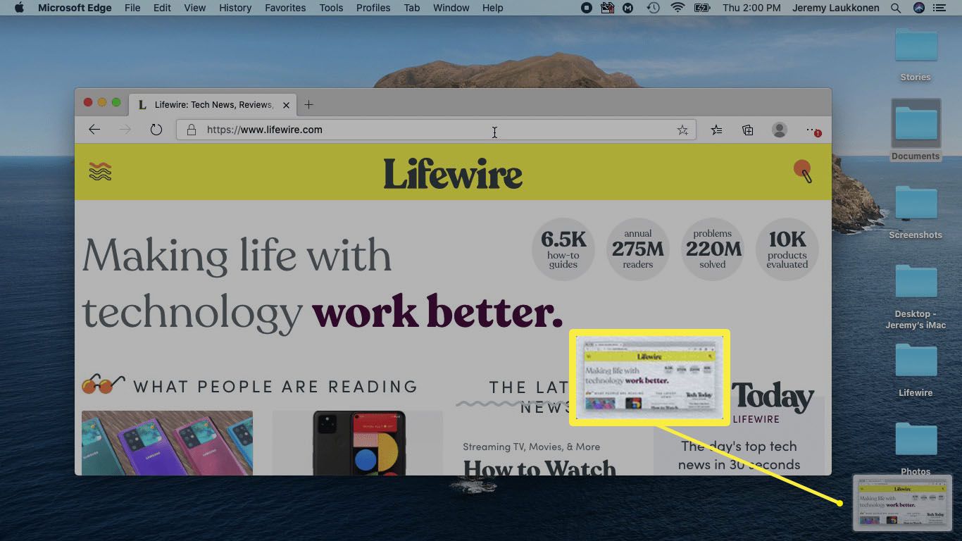 Como saber se você capturou com sucesso uma captura de tela de uma janela inteira em um Mac.