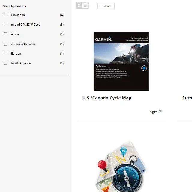 Captura de tela da página de downloads do mapa do ciclo no site da Garmin