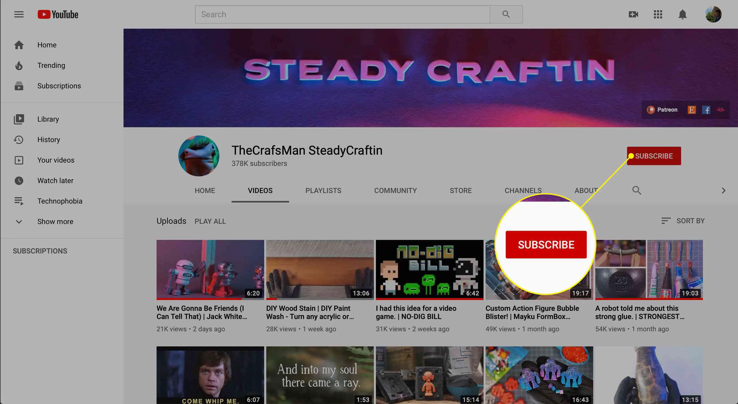 O botão Inscrever-se no YouTube