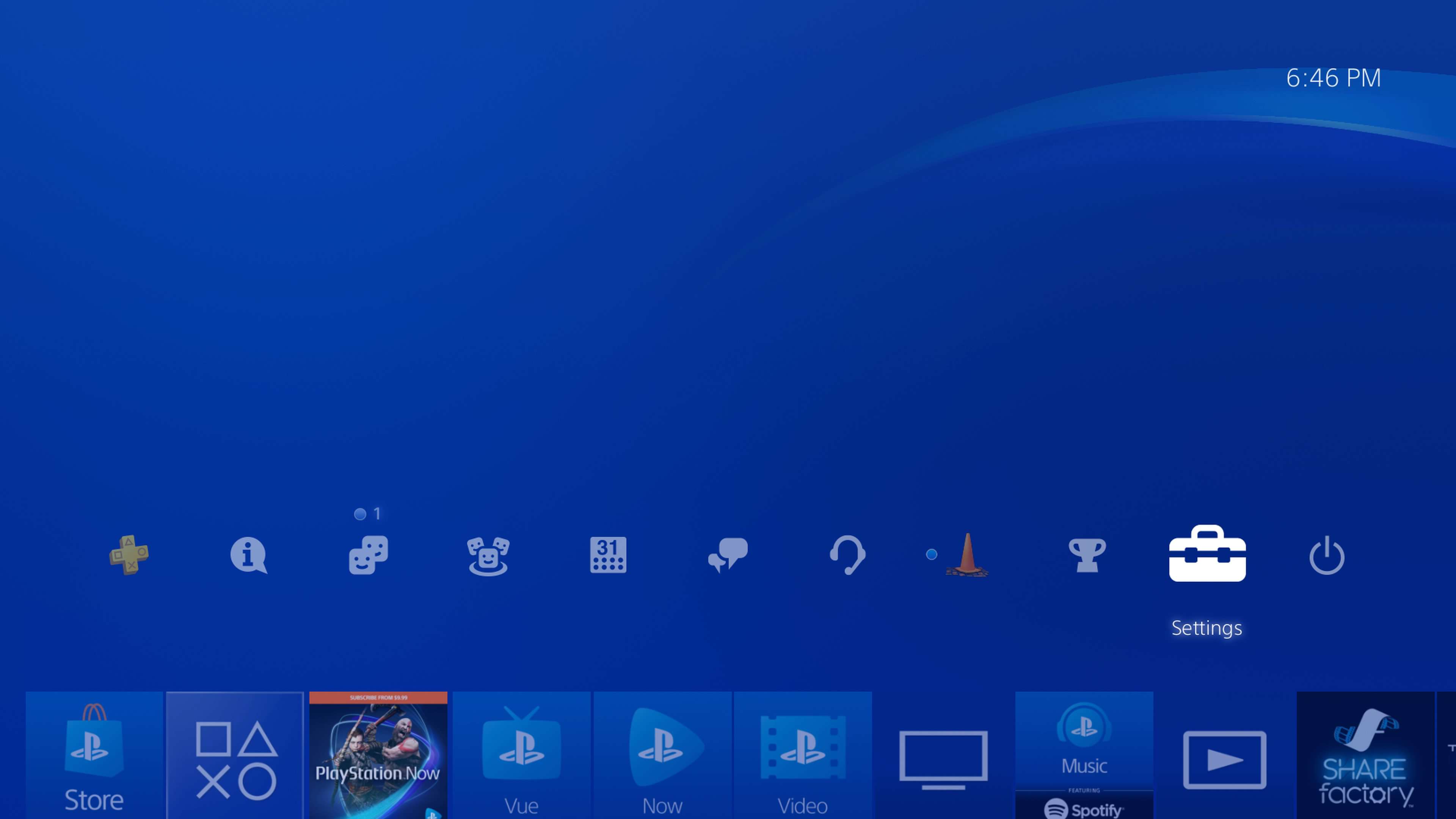 Uma captura de tela da tela inicial do PS4.
