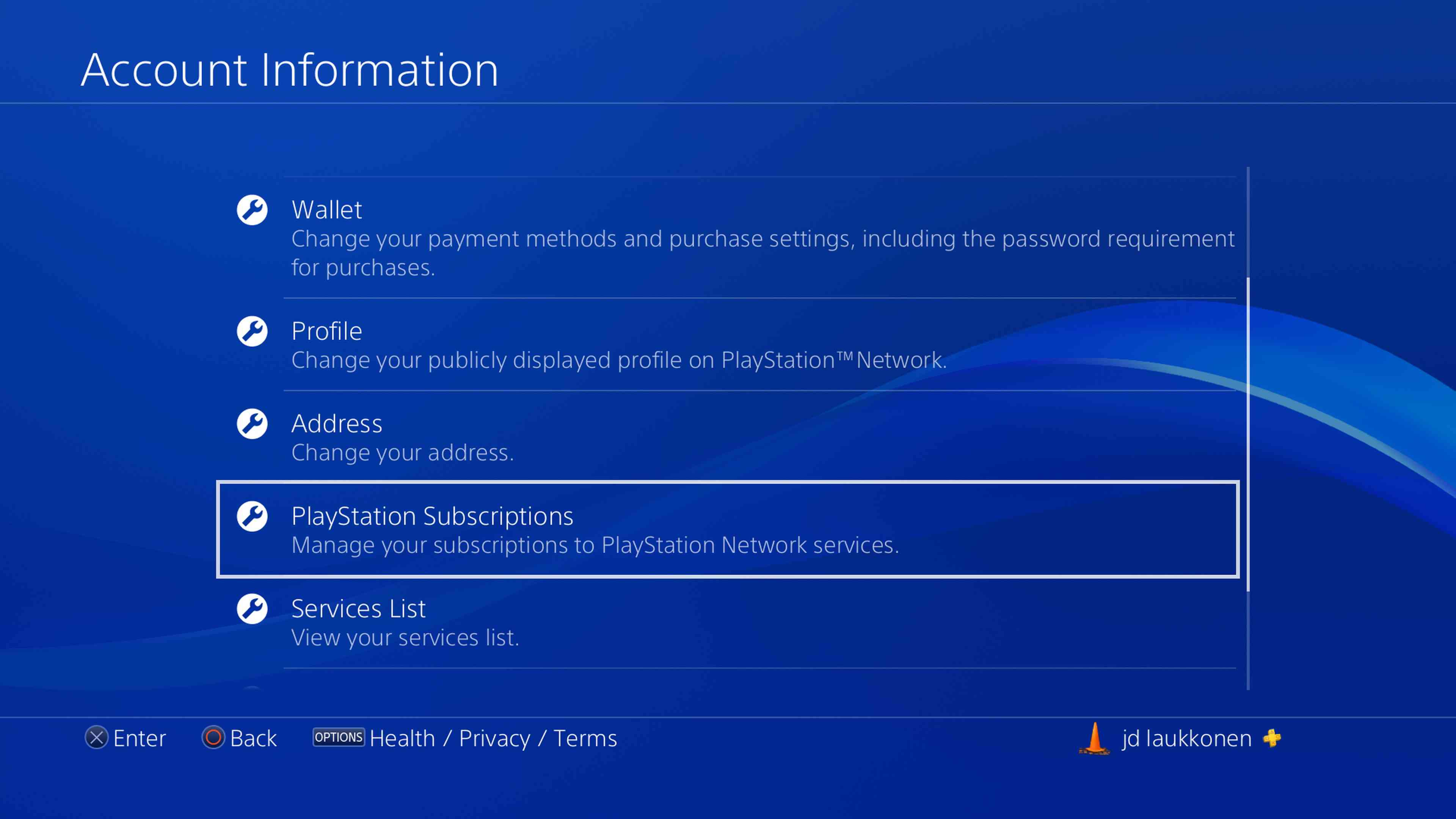 Uma captura de tela das informações da conta PS4.