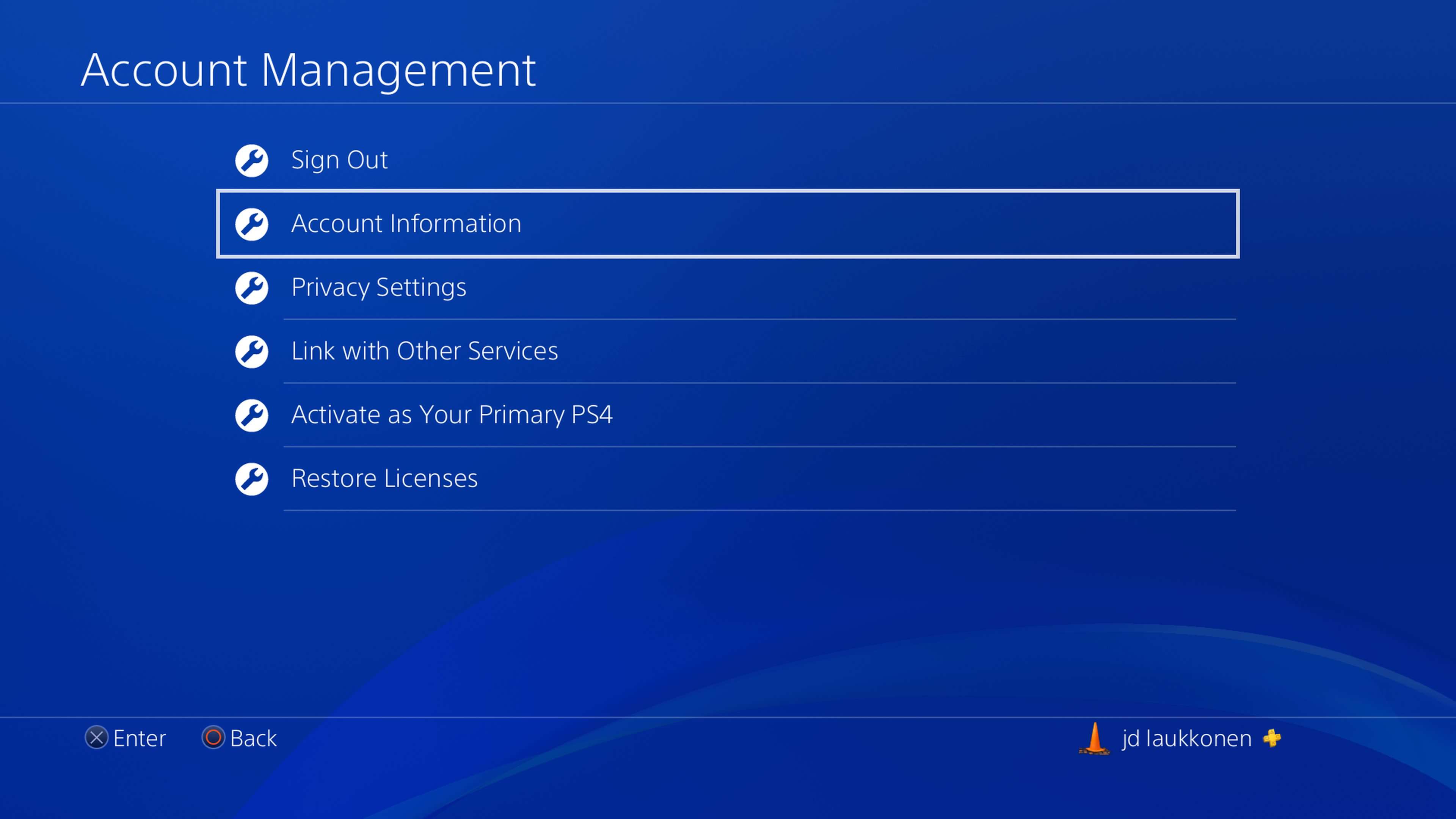 Uma captura de tela do PS4 Account Management.