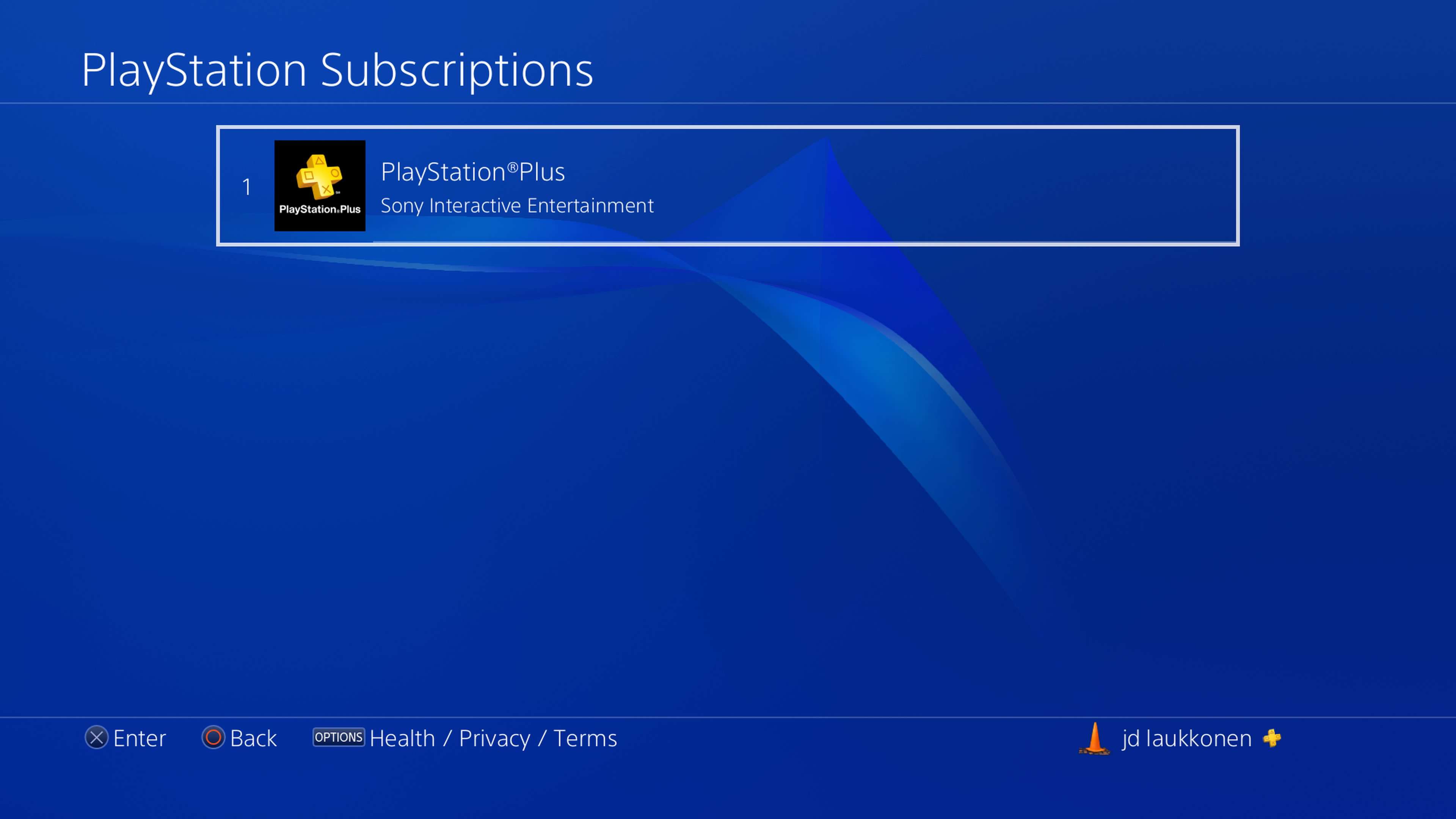 Uma captura de tela das assinaturas do PlayStation no PS4.