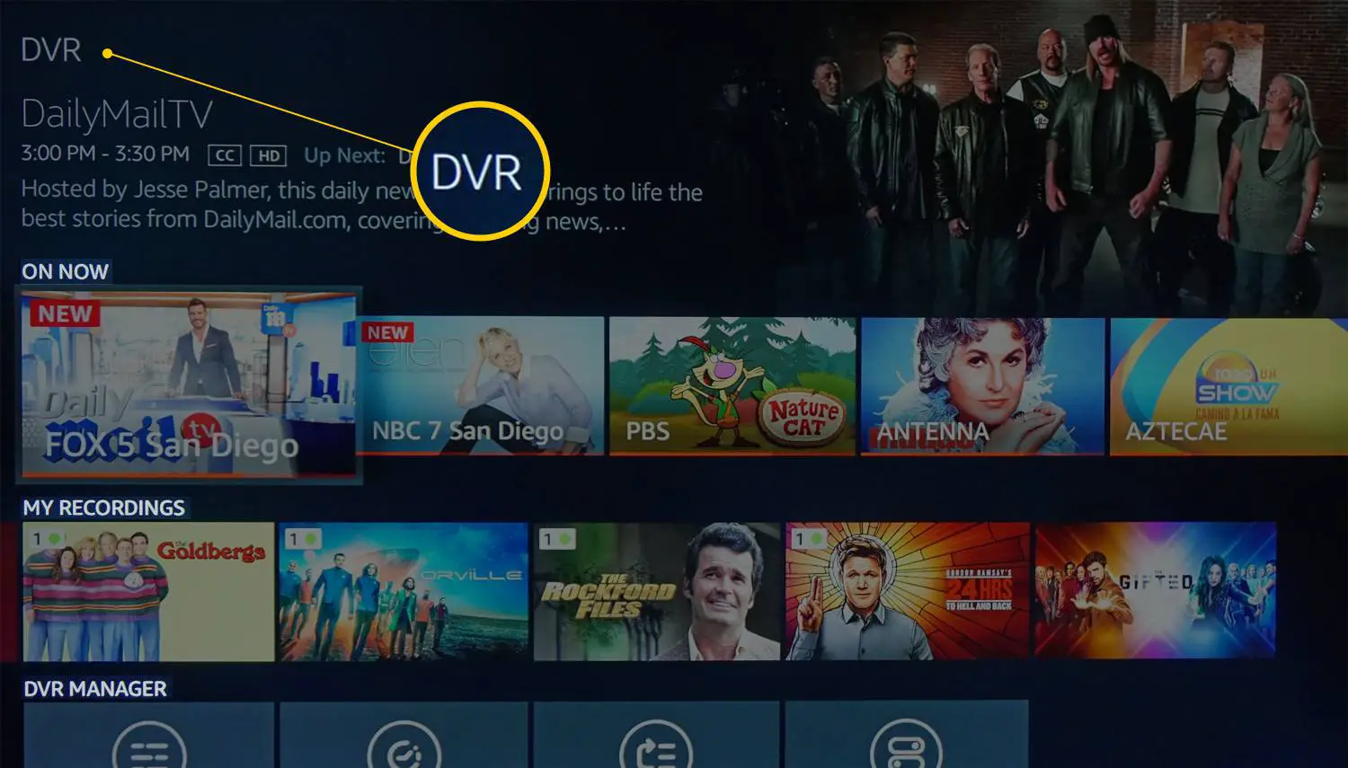 Fire TV Recast - On Now, Recordings, DVR Manager Rows