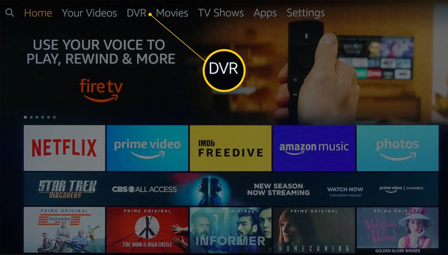 Tela inicial da Fire TV com reformulação da categoria DVR