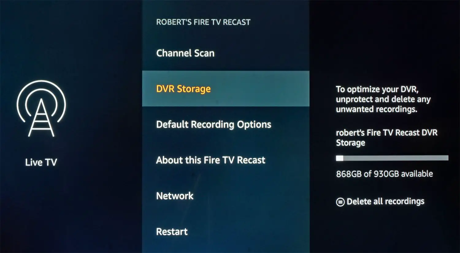 Gerencie as configurações de reformulação da Fire TV via Fire TV Stick ou Box Detail