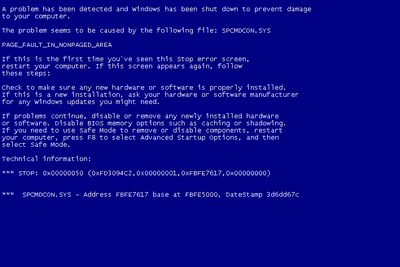 Captura de tela de um BSOD do Windows XP com um código de parada