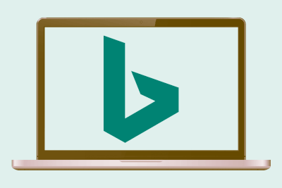 Imagem do logotipo do Bing em um laptop