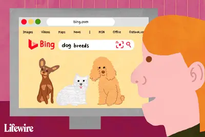 Pessoa pesquisando 'raças de cães' no Bing