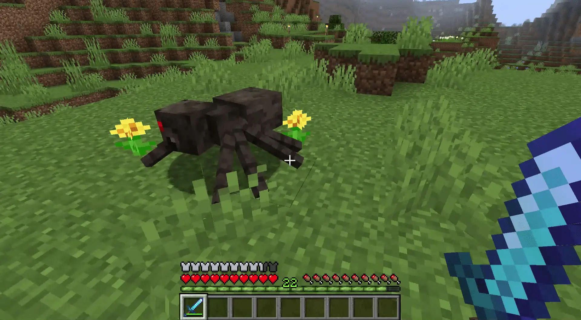 Uma captura de tela de uma aranha no Minecraft.