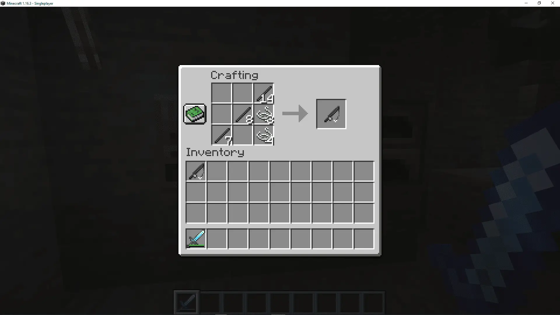 Uma captura de tela de uma vara de pescar no Minecraft.