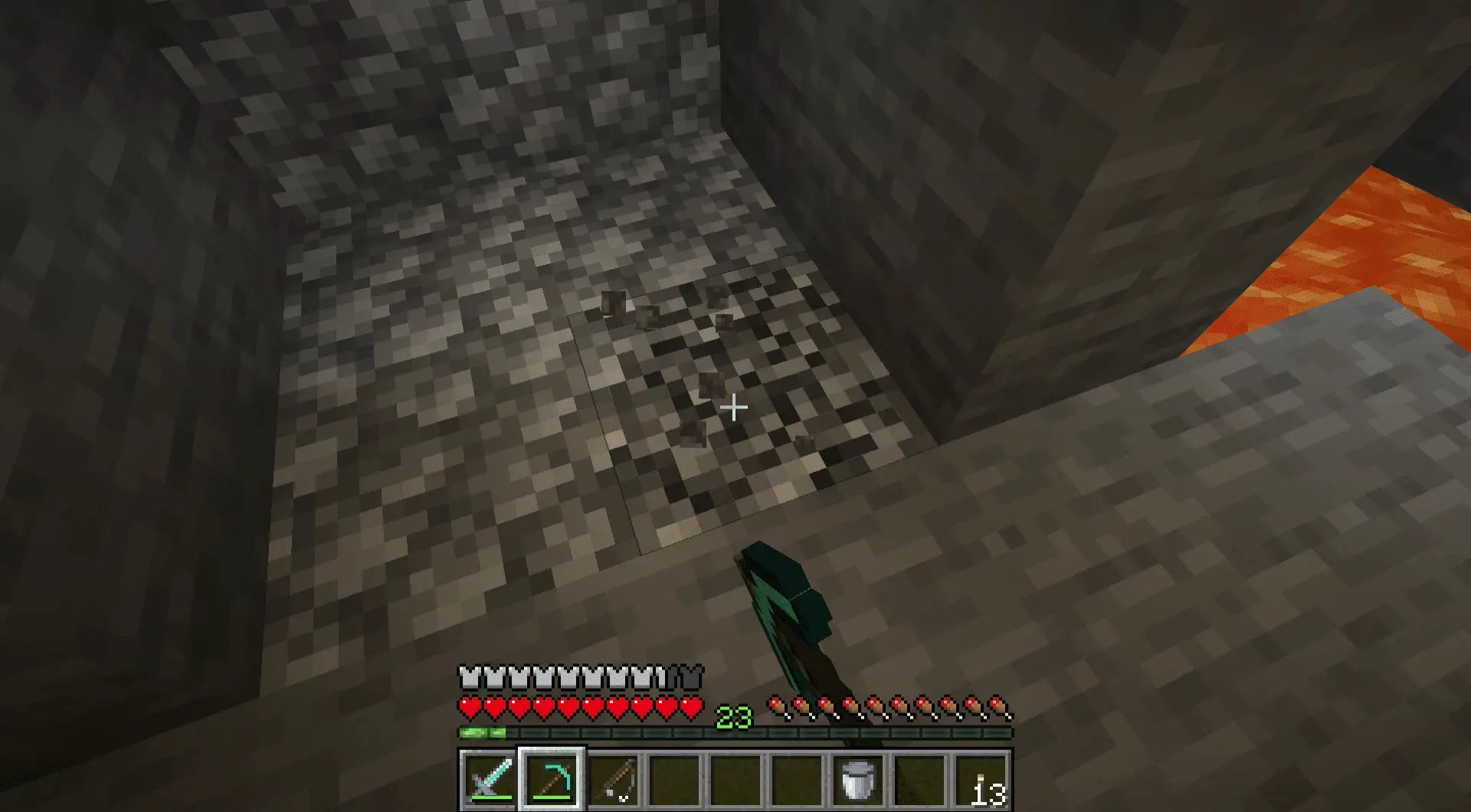 Uma captura de tela da mineração no Minecraft.