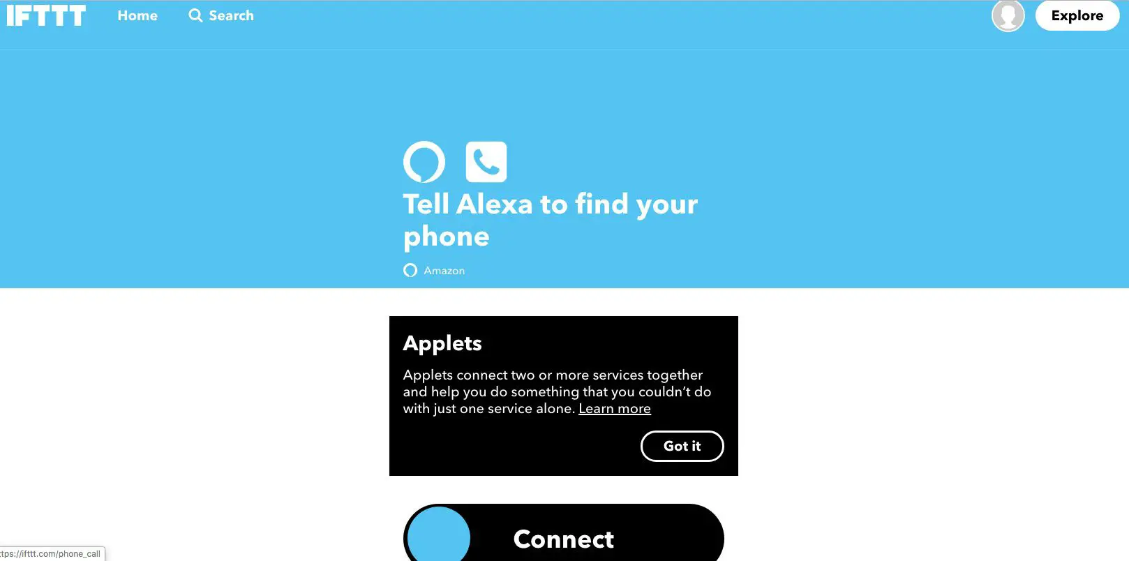 Applet IFTTT que diz a Alexa para encontrar seu telefone