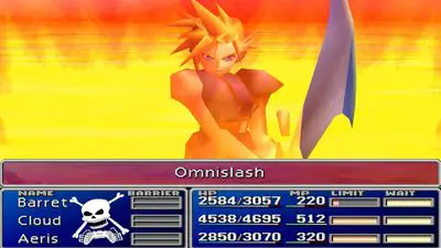 Um jogador empunhando uma espada em Final Fantasy VII