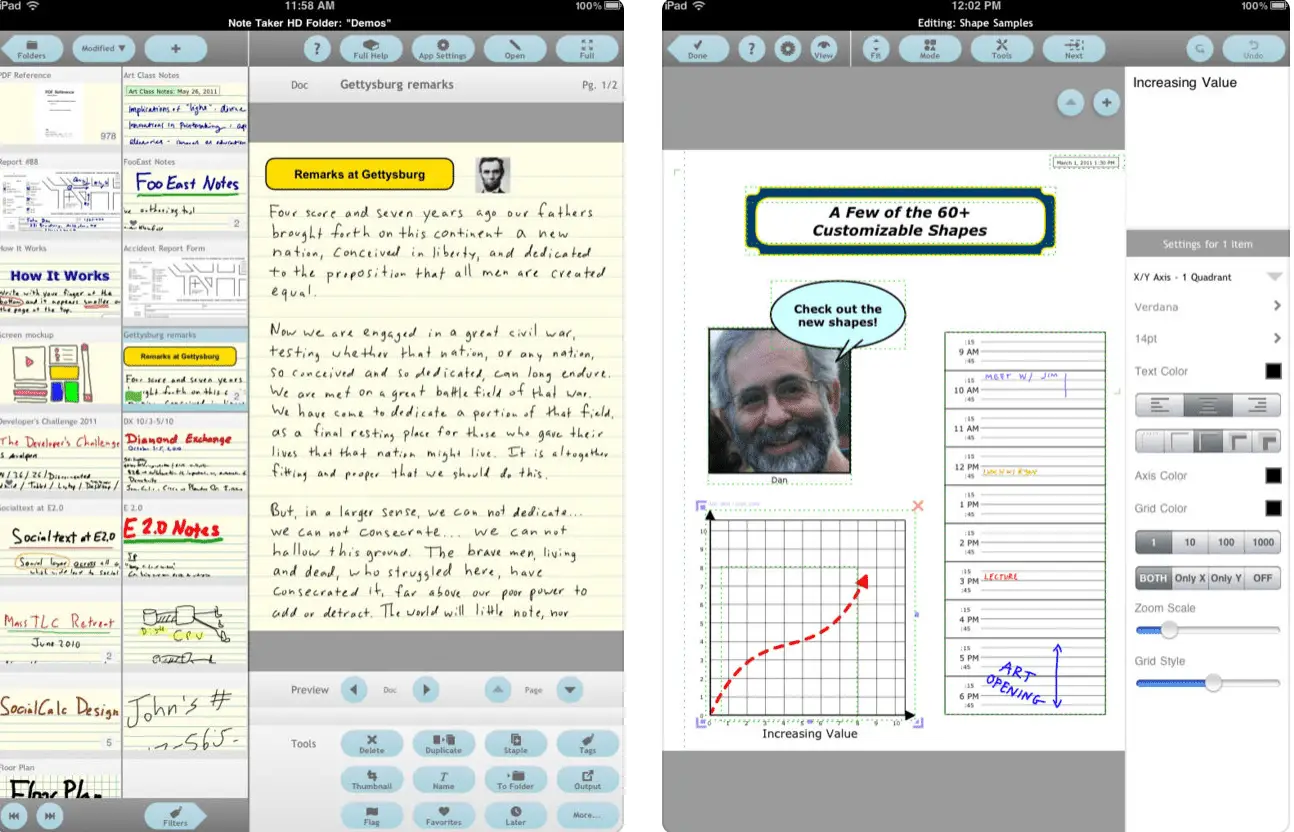 Captura de tela do aplicativo de anotações para iPad, Note Taker HD da Software Garden
