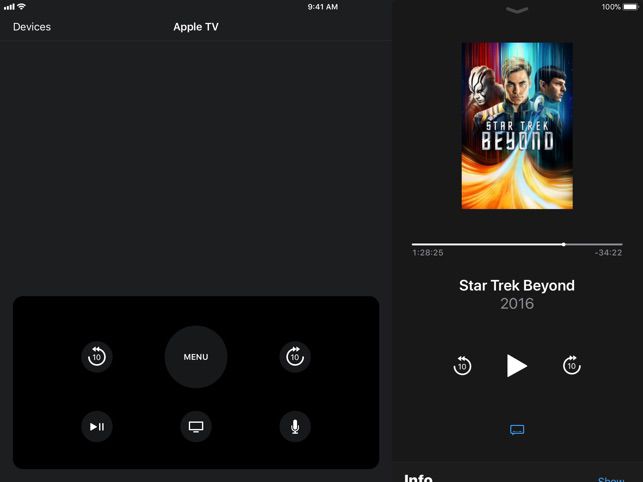 Aplicativo Apple TV Remote em um iPad e iPhone