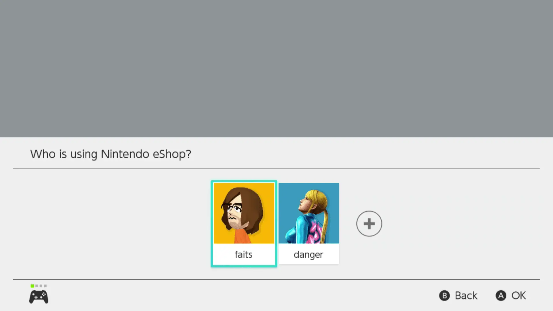 Seleção de perfil para o Nintendo eShop.
