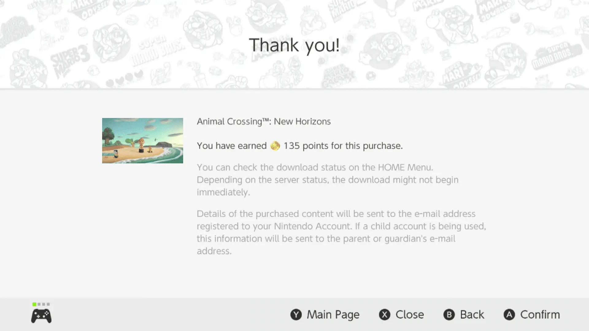 Animal Crossing: New Horizon adquirido na Nintendo eShop.