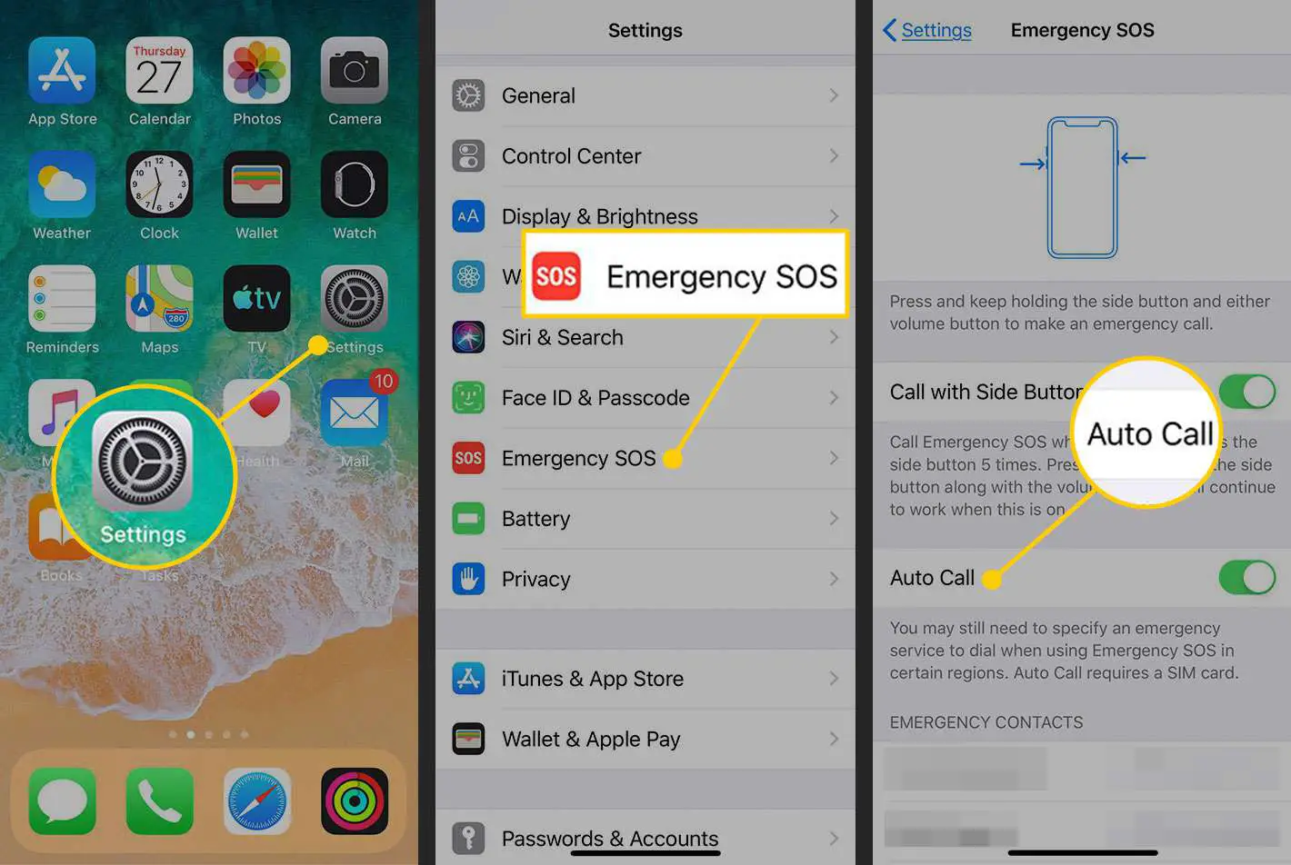 Desligando SOS de Emergência em um iPhone