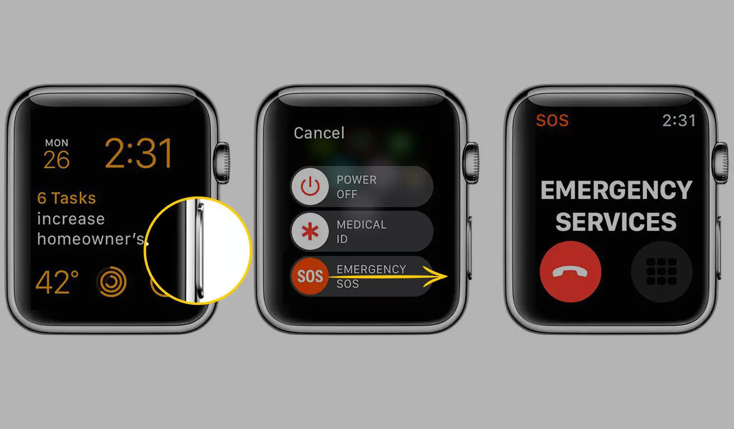 Chamada de emergência em um Apple Watch