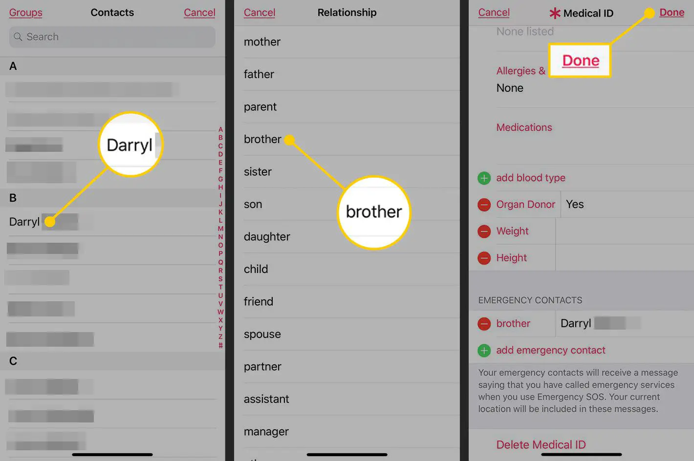 Definir um contato de emergência em um iPhone
