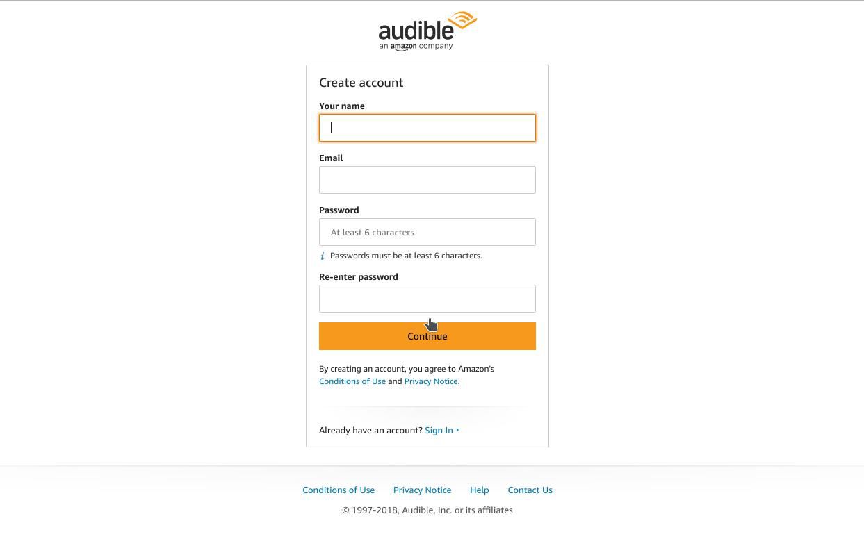 A inscrição na Amazon requer apenas um nome, nome de usuário e senha.