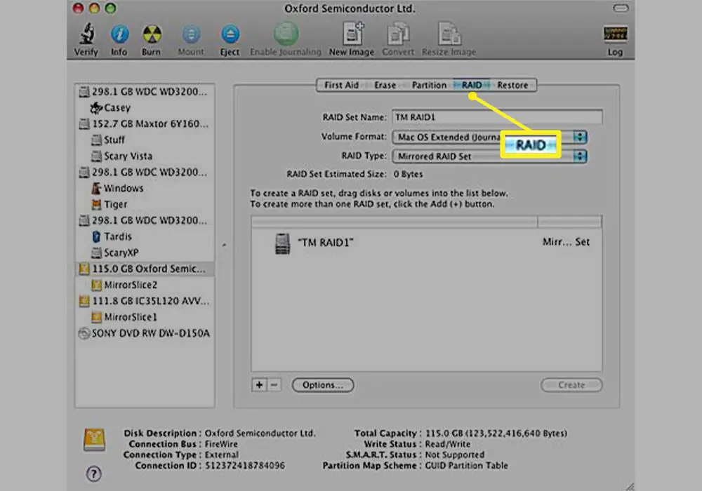 Guia RAID destacada no Mac Disk Utility