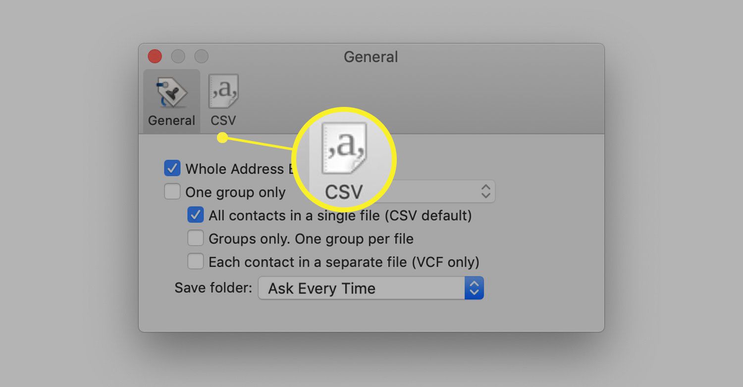 Preferências gerais para AB2C com CSV tabSV