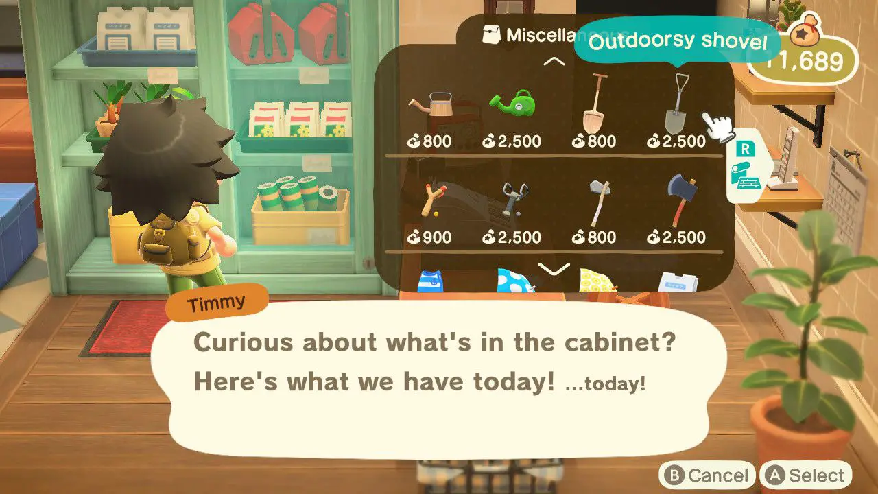 Personagem de Animal Crossing comprando em Nook's Cranny
