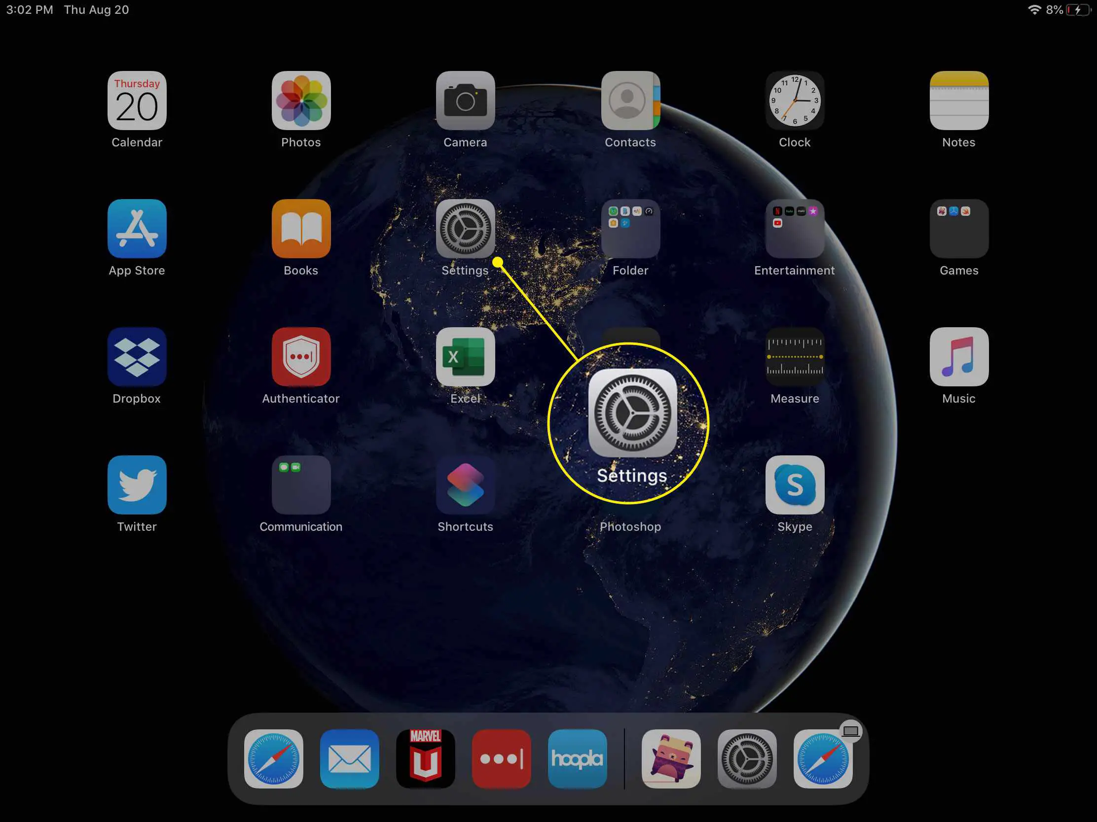 O aplicativo Ajustes no iPad