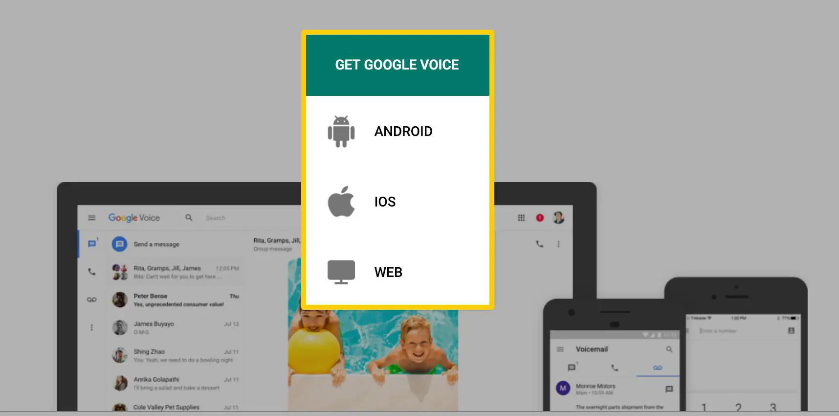 Android, iOS ou opções da Web para o Google Voice