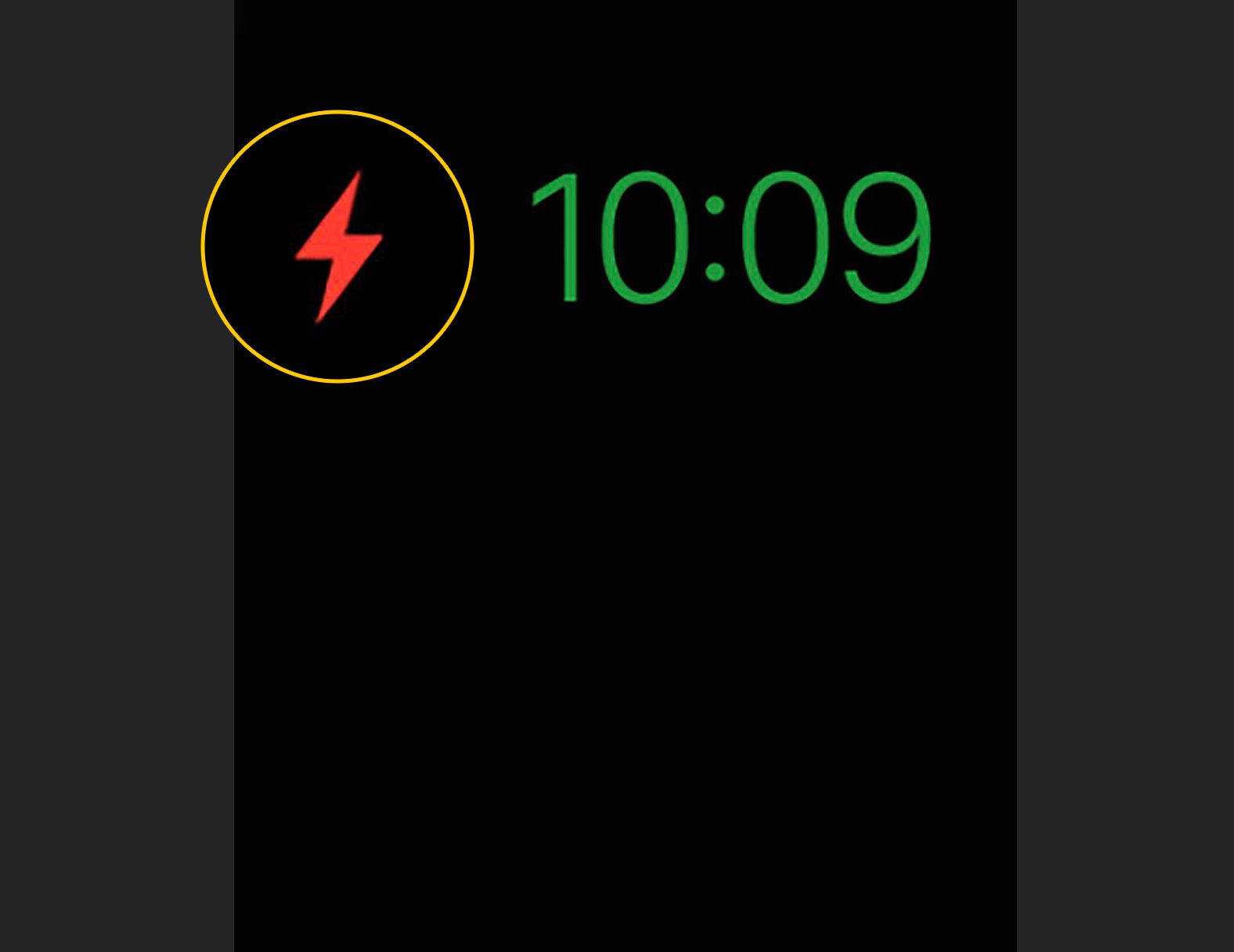 Relâmpago vermelho de reserva de energia em negrito no Apple Watch