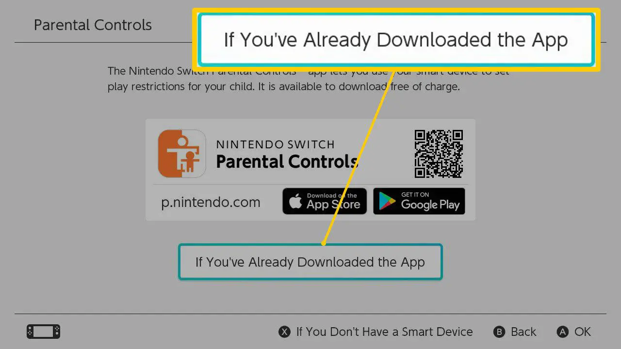 A tela de configuração do Nintendo Switch Parental Controls