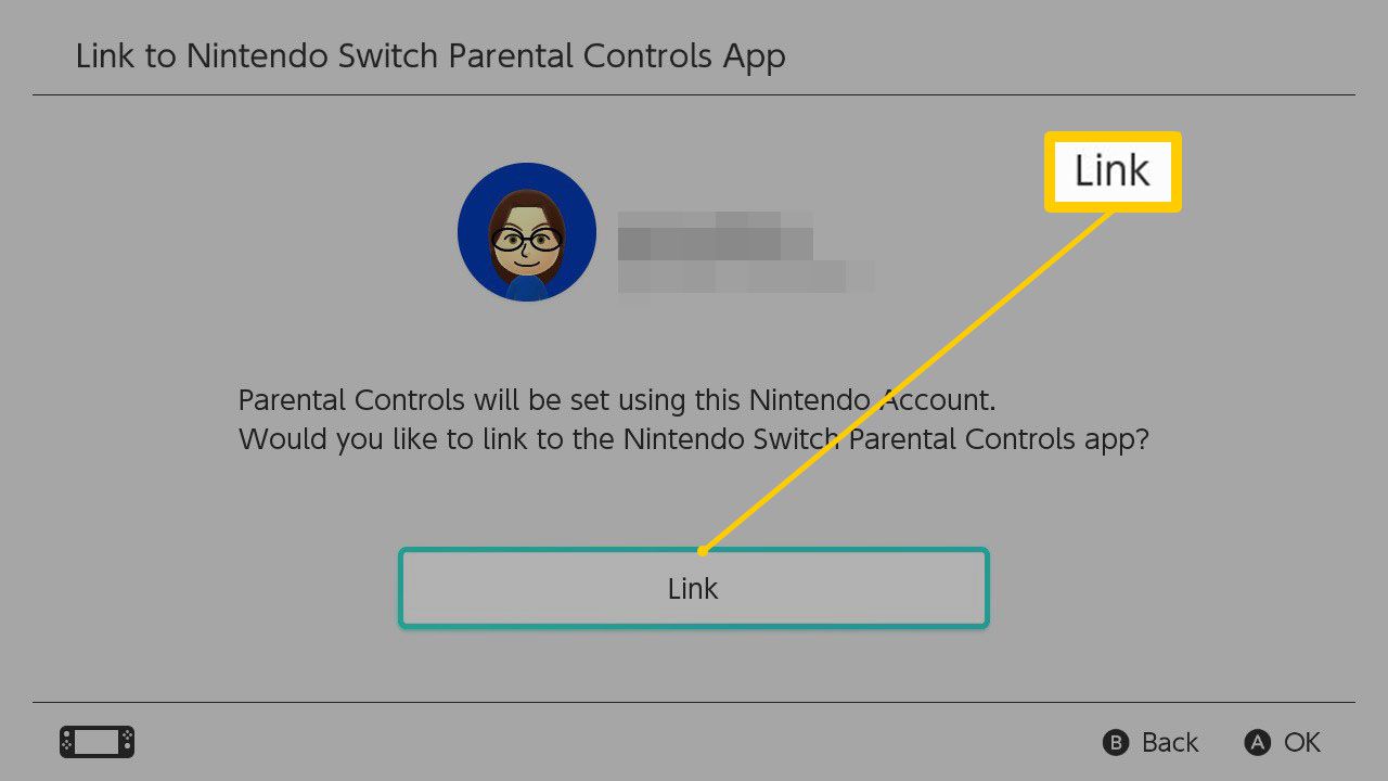 Tela do link do aplicativo Nintendo Switch Parental Controls