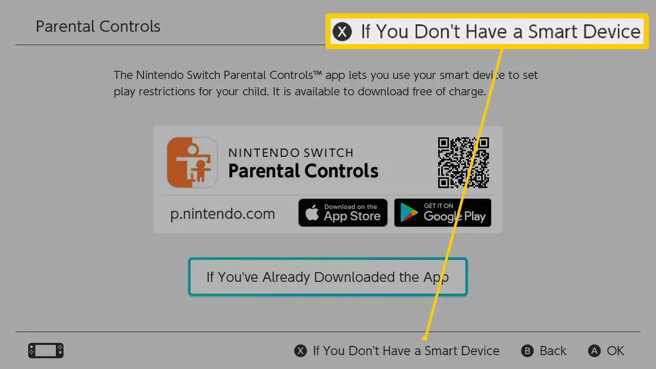 A tela de configuração do Nintendo Switch Parental Controls