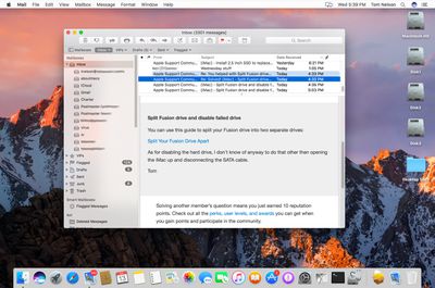 Mac Mail app shown running on macOS Sierra