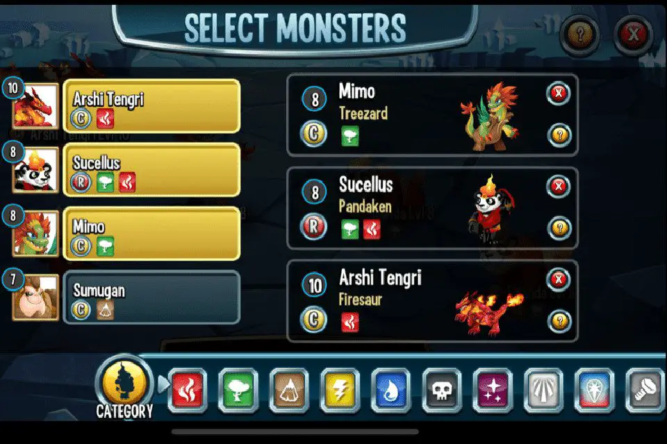 Criação de equipe Monster Legends