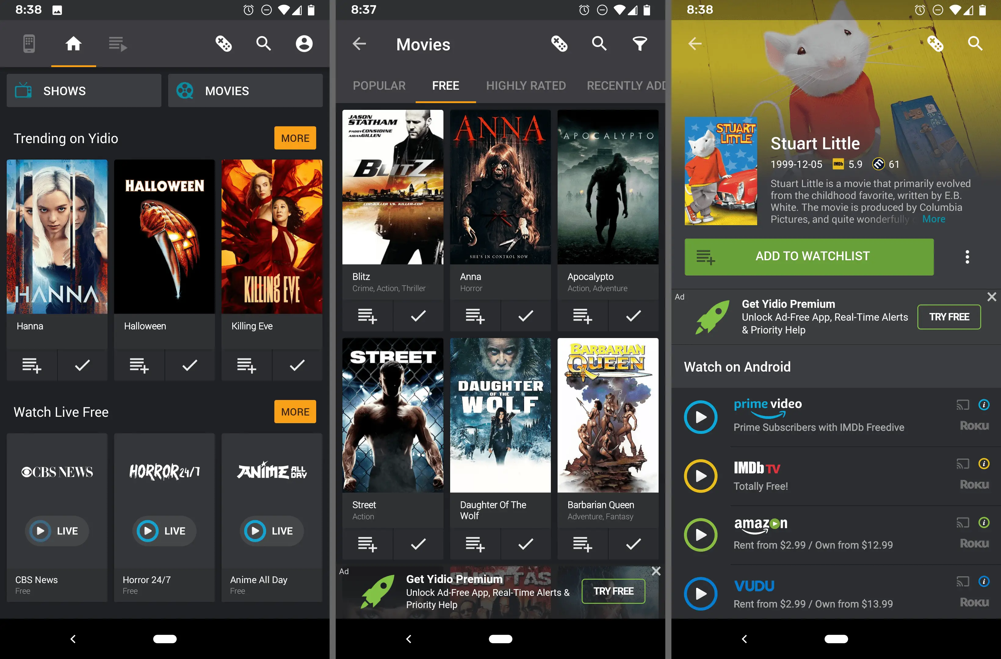 Aplicativo de filmes grátis Yidio para Android