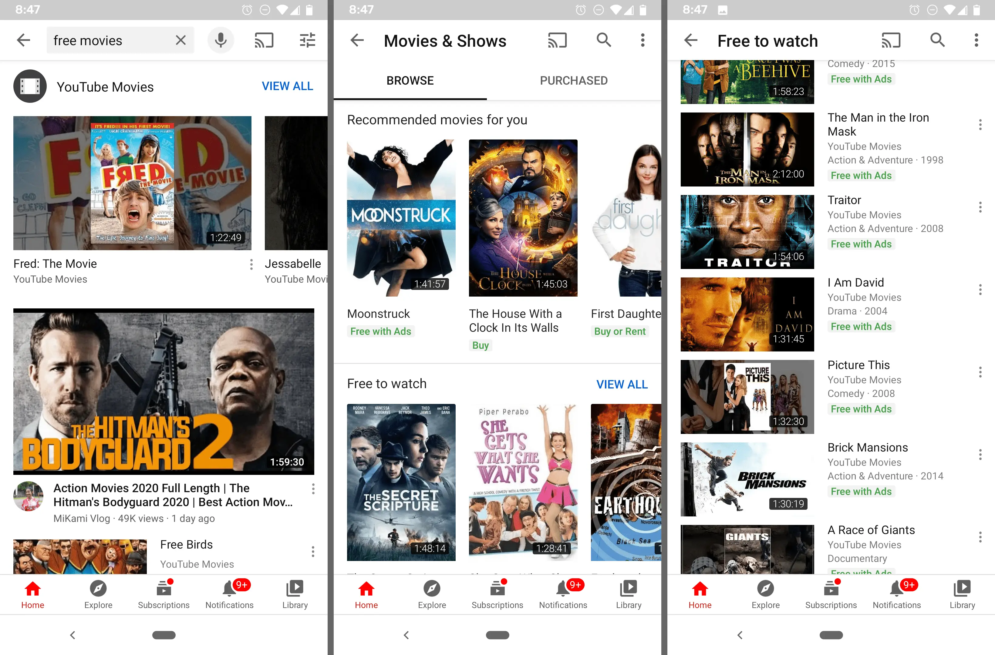 Filmes gratuitos do YouTube no Android
