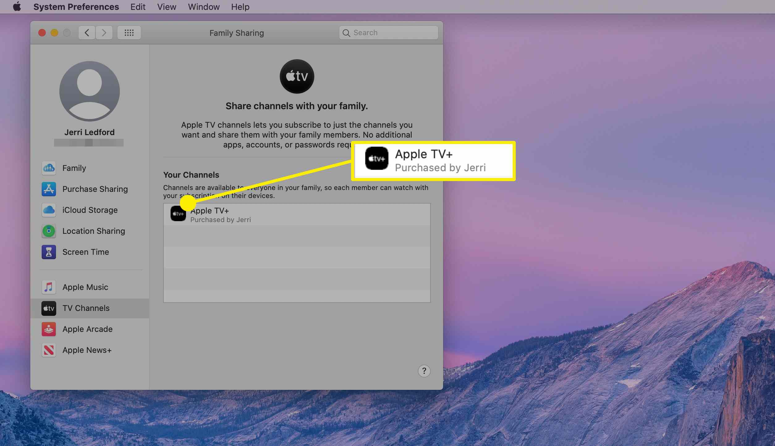 Apple TV + compartilhado no macOS.