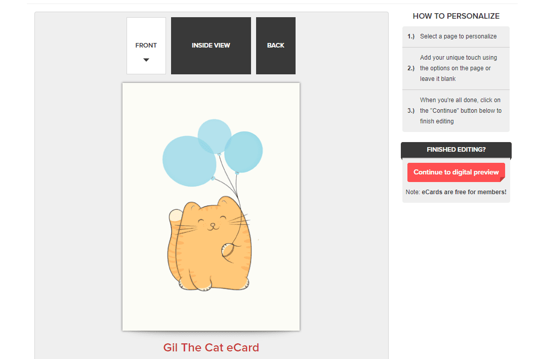 Cartão eletrônico do gato Gil no site gratuito de cartões eletrônicos Open Me