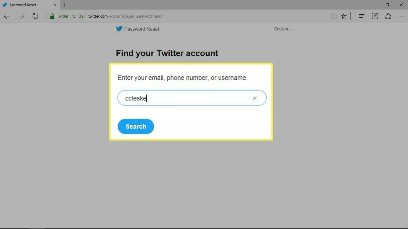 Twitter - encontre a conta por e-mail, telefone ou nome de usuário