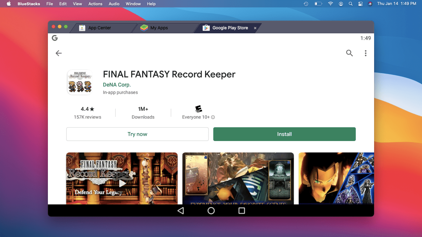 Registrador de Final Fantasy na Play Store em BlueStacks em um Mac.