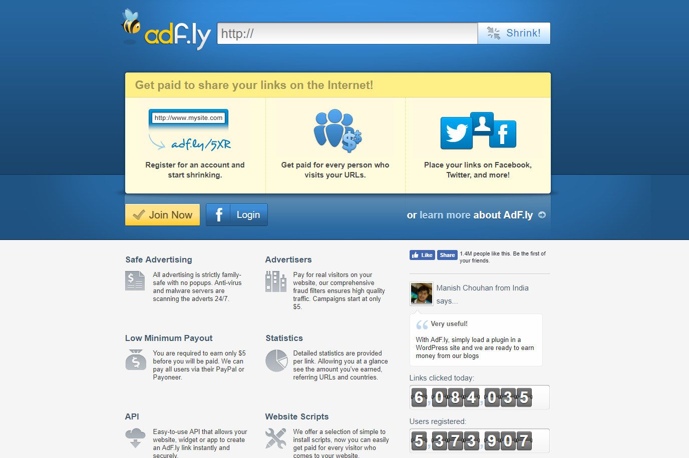 Captura de tela do site Adf.ly