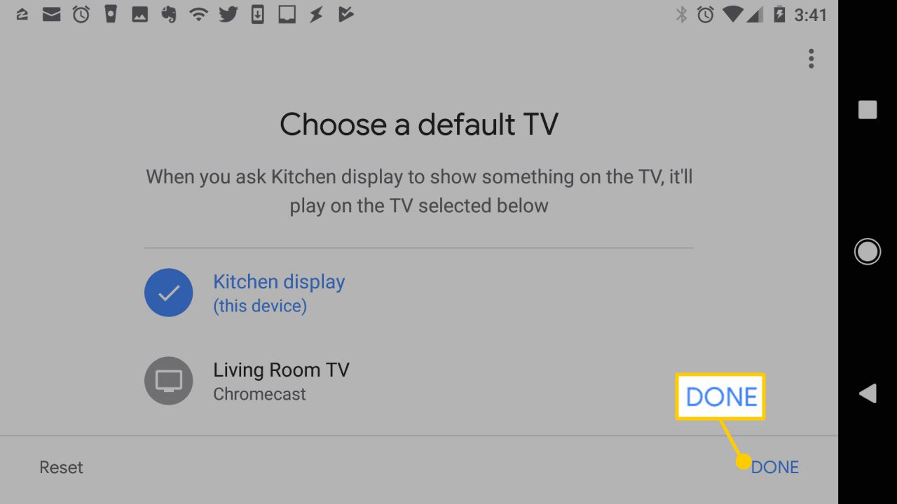 Escolha uma página de configuração de TV padrão com Concluído realçado