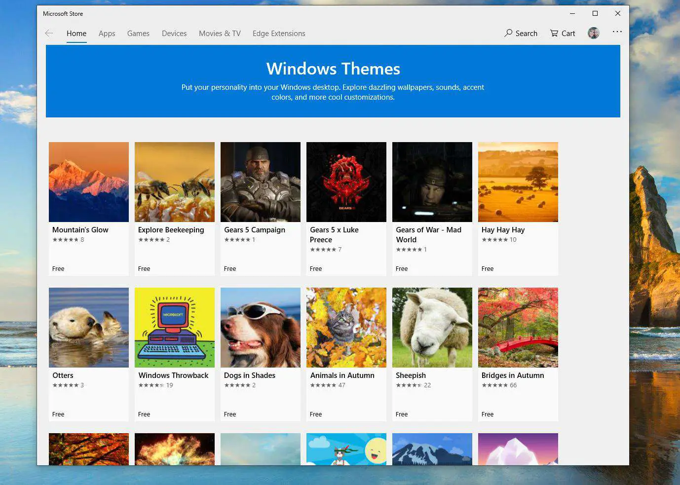 Captura de tela de temas do Windows na Microsoft Store