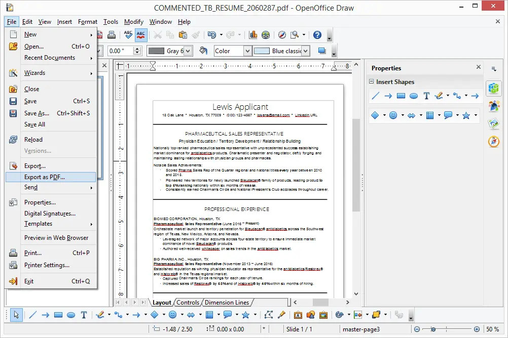 Opção Exportar para PDF no OpenOffice Draw