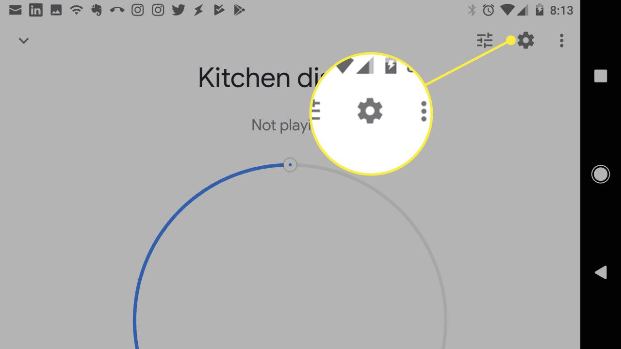 A roda dentada de configurações no Google Home